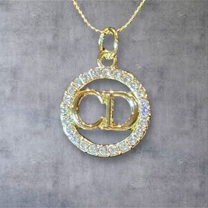 Upcycled Dior Gold Pendant Necklace with Crystal Accents